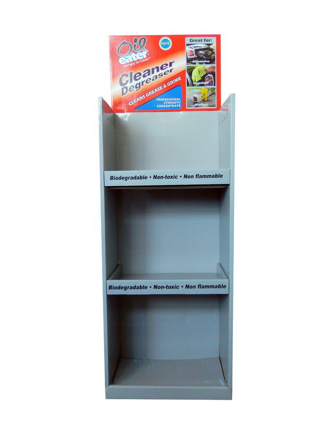 Cleaner decreasing paperboard floor display shelf, store retail standing display -CF1011