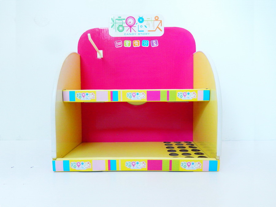 Candy cardboard countertop display standing with pockets,recyclable cardboard counter-top display-CF2009